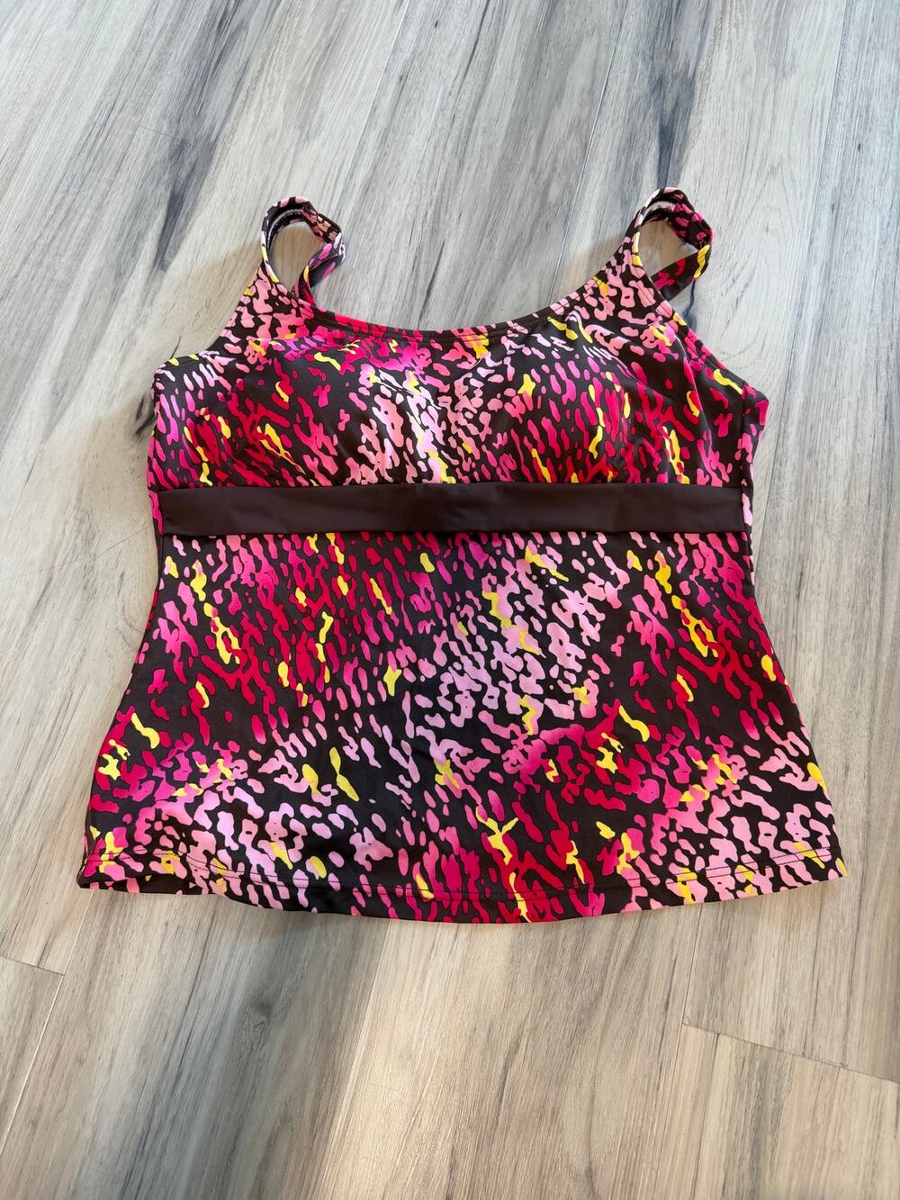 Women's Size 16 St Johns Bay Brown Pink Yellow Leopard Print Tankini Top